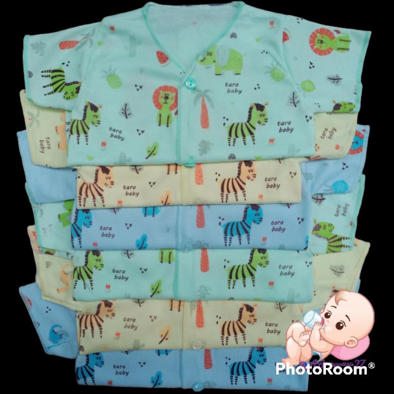 Tara 6PC Baju Bayi Lengan Pendek Full Printing Dasar Warna Ukuran Newborn SNI Nyaman Murah Berkualitas-Baju Bayi Murah