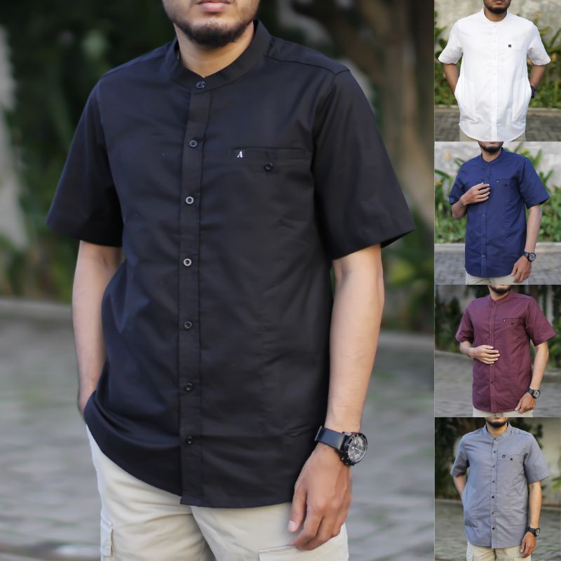 KEMEJA KOKO KURTA LENGAN PENDEK WARNA NAVY HITAM MAROON PUTIH ABU M L XL