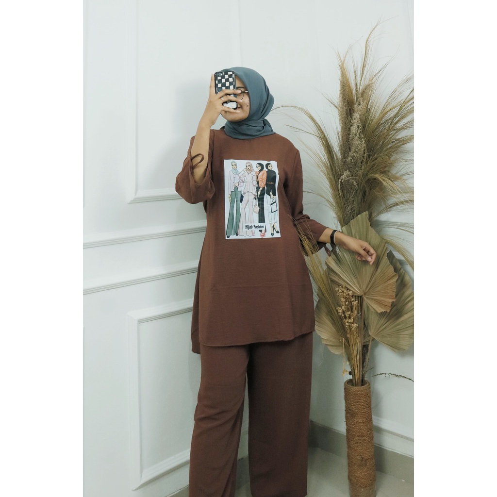 Baju Setelan Wanita Kekinian  ALIFA SET BO Oneset Crinkle Airflow Ukuran M L XL XXL Setelan Celana P