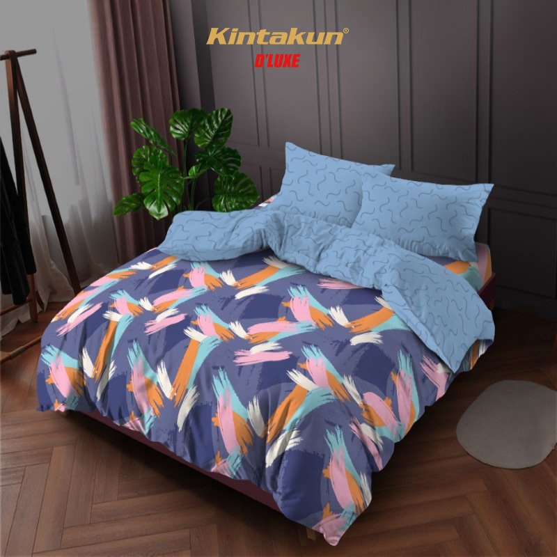 Kintakun Bedcover Set Flat 160 / 180 Elva Aesthetic Dluxe Microtex 20cm Biru