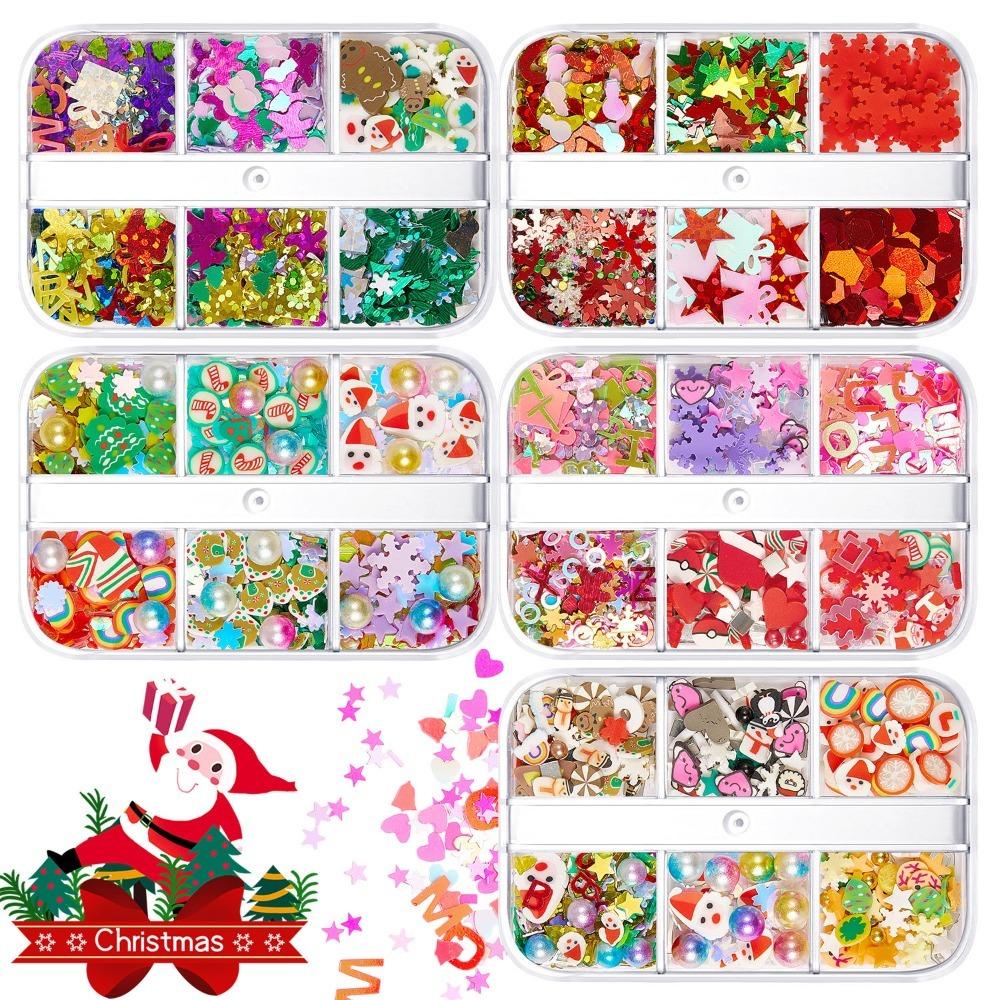 Mxbeauty Natal Dekorasi Nail Art Glitter Warna-Warni Kawaii Manicure Desain Wanita Snowflake Santa Claus Xmas Hadiah Gadis Irisan Lembut