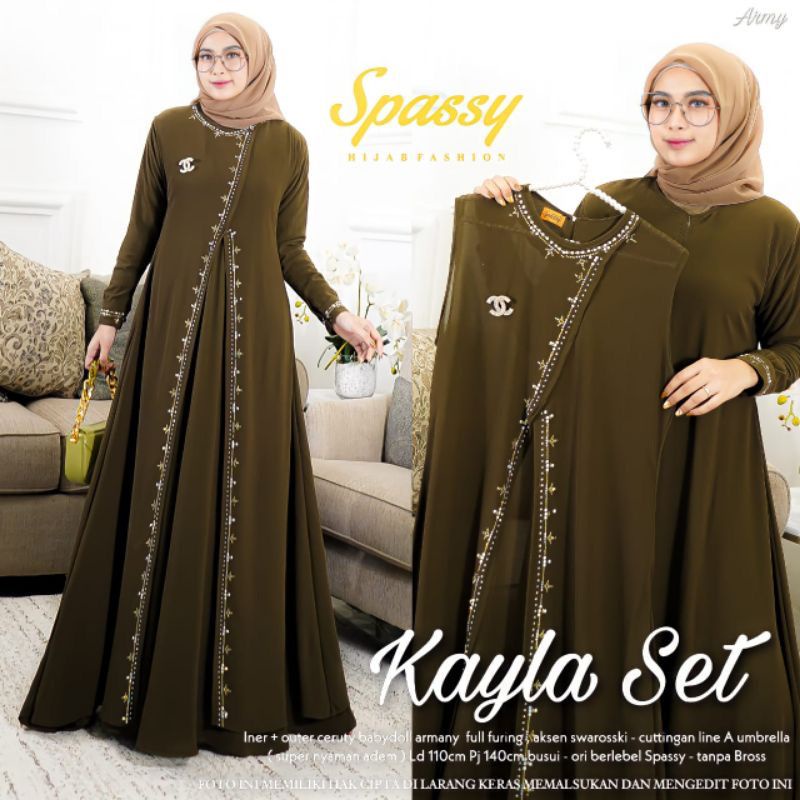 KAYLA SET dress gamis outer gamis ceruty full furing ld 110 dress kondangan