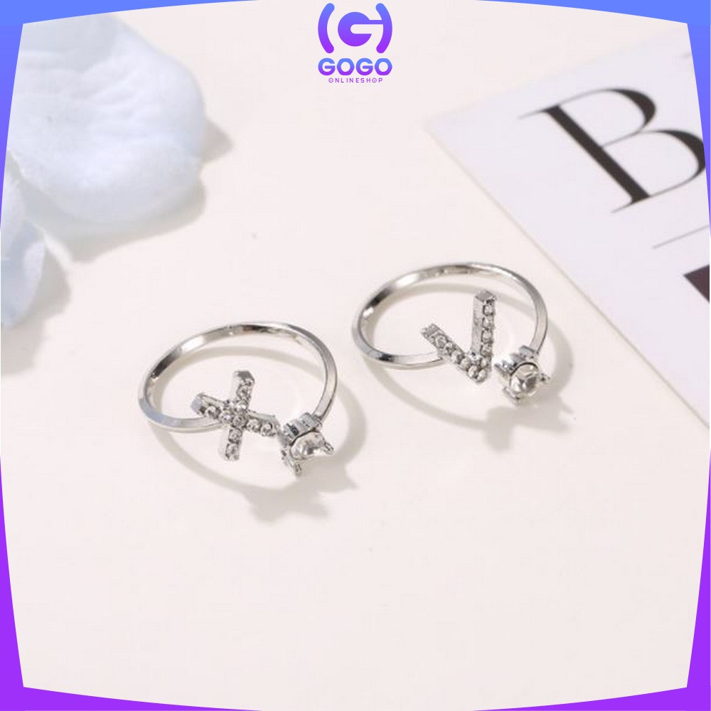 GOGO-K59 Cincin Huruf Silver Abjad Huruf A-Z Stainless Inisial Nama Cincin Alphabet Wanita Fashion / Cincin Wanita Huruf Set Perhiasan Wanita