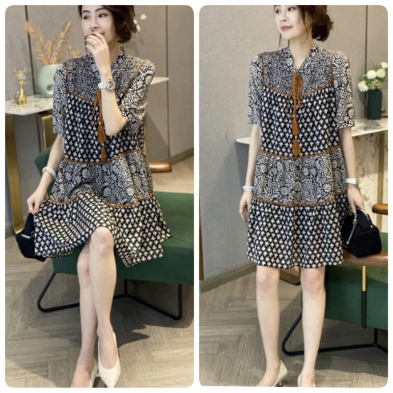 MDLV ~ 1705# Pdk Moldova Short Sleeve Loose Dress Jumbo lengan pendek import