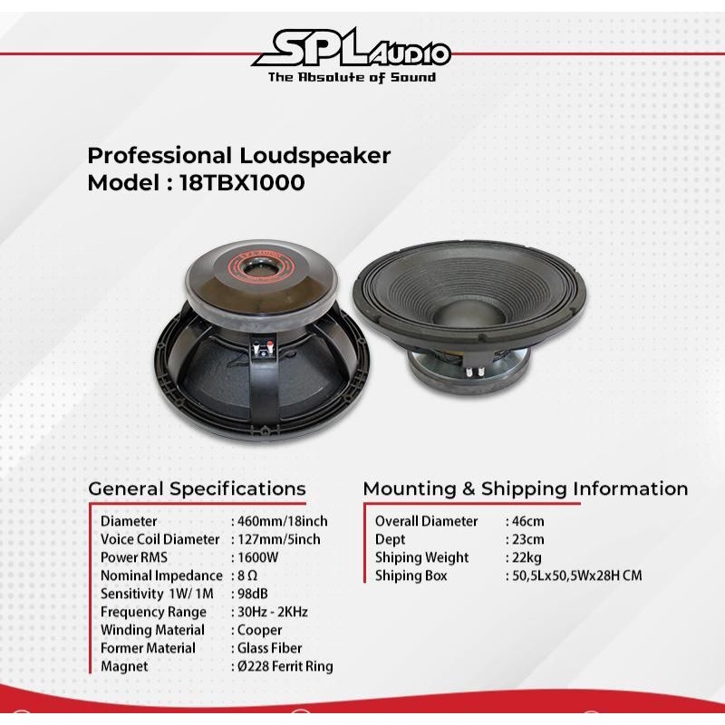 SPEAKER SPL AUDIO 18TBX1000 ORIGINAL