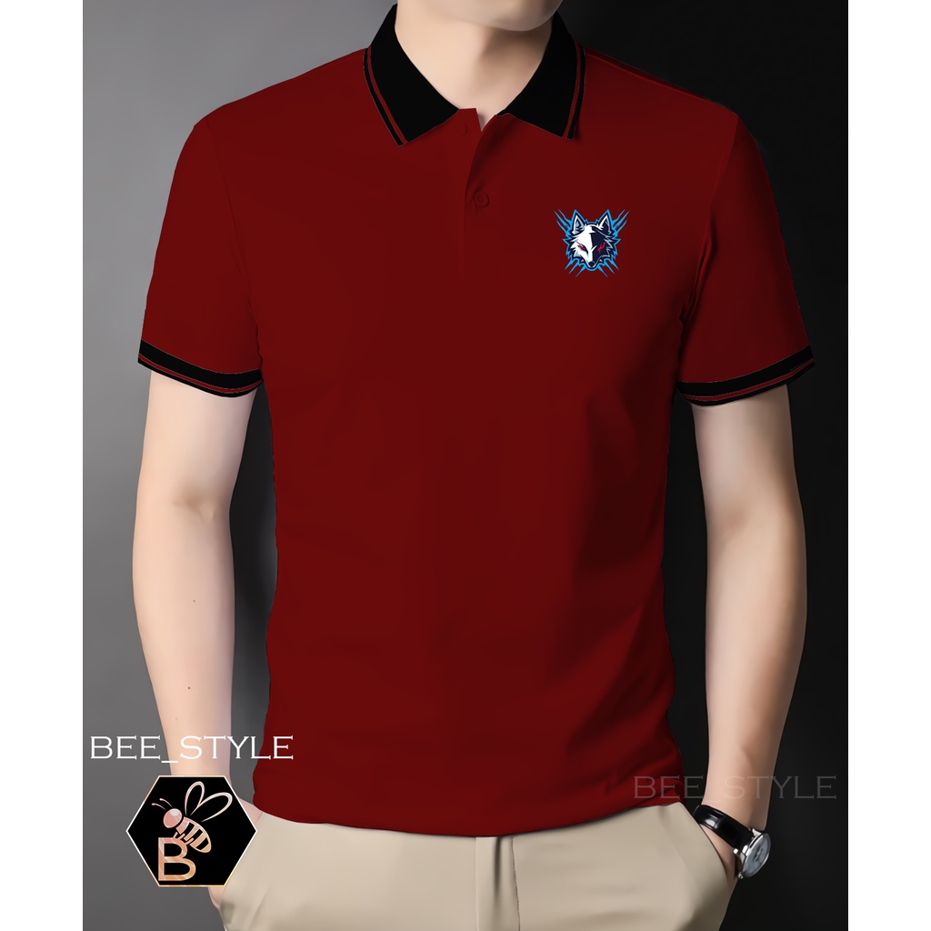 Kaos Kerah Kombi Logo Wolf DTF / Kaos Pria Logo Wolf / Polo Shirt Kerah Kombi