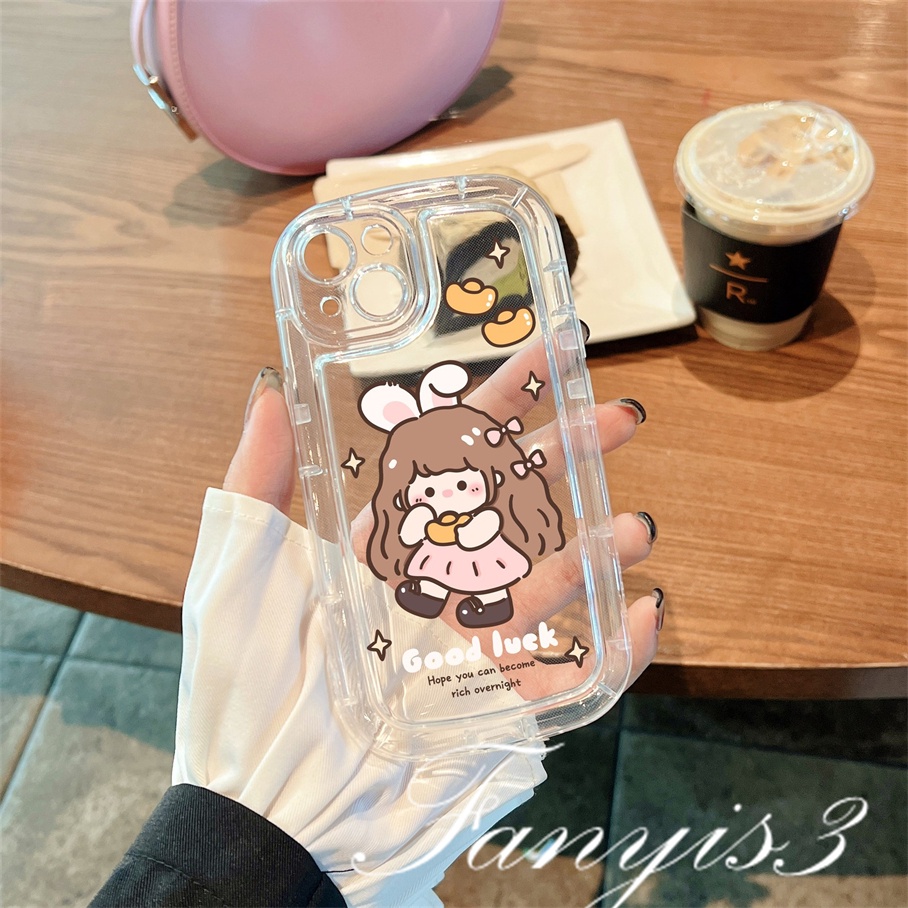 Compatible For IPhone 14 13 12 11 Pro Max X XR Xs Max 8 7 Plus SE 2020 Soft Case TPU Bening Motif Good Luck Girl Untuk