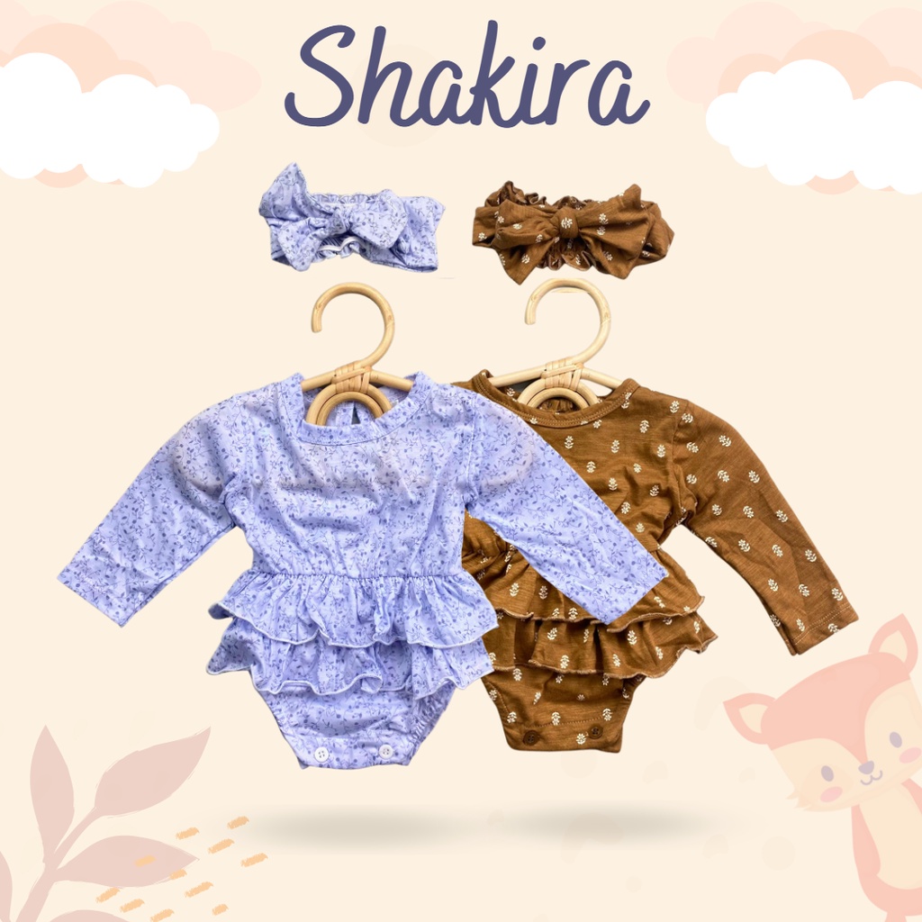 0-12BLN ROMPER BAYI SHAKIRA JUMPER BAYI PEREMPUAN WITH HEADBAND BY LITTLE KODA (SNI)