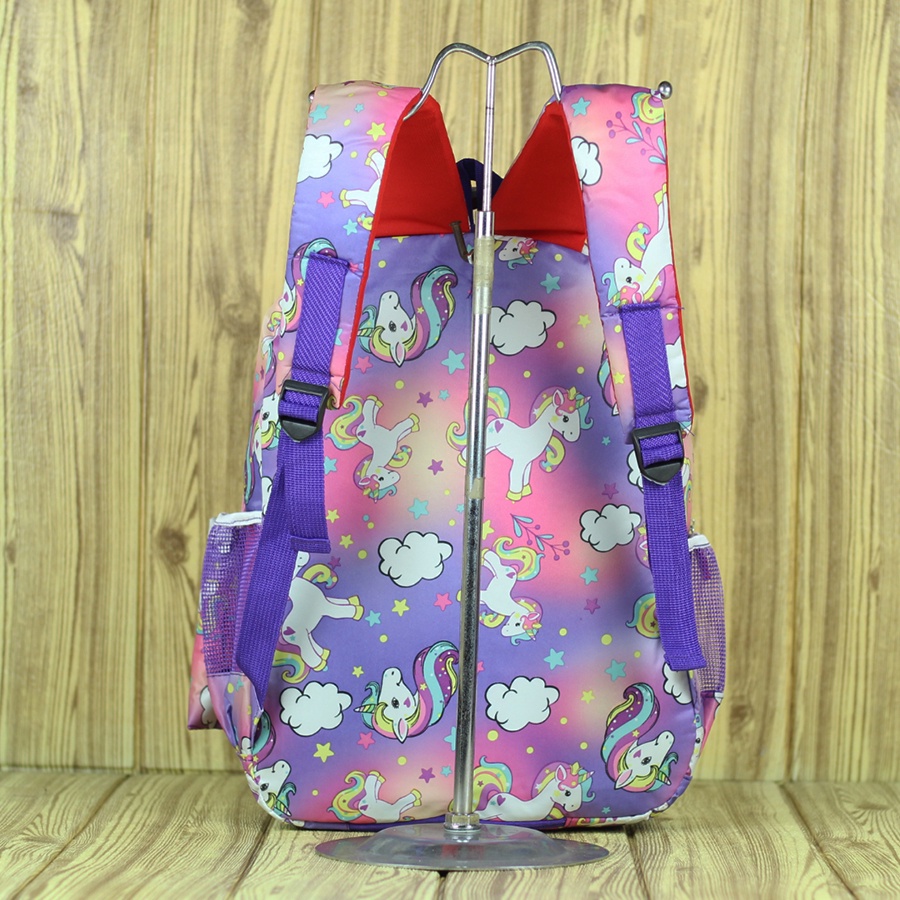 Backpack Sekolah Anak Perempuan Motif Kuda Pony Biru Pink Hitam Ungu Ransel Korean Stylee Tas Anak TK SD Murah UJ STYLEE Free Tempat Pensil Raincover