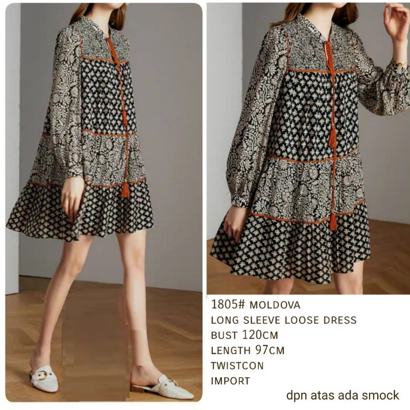 MDLV ~ 1805# Pjg Moldova Short Sleeve Loose Dress jumbo