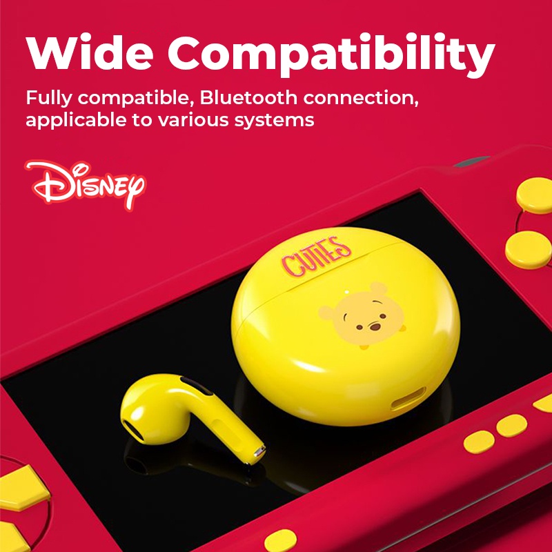 100% Original Disney Earphone Bluetooth 5.2 TWS Headset HIFI Earbuds Mini Kartun Bass Touch Control