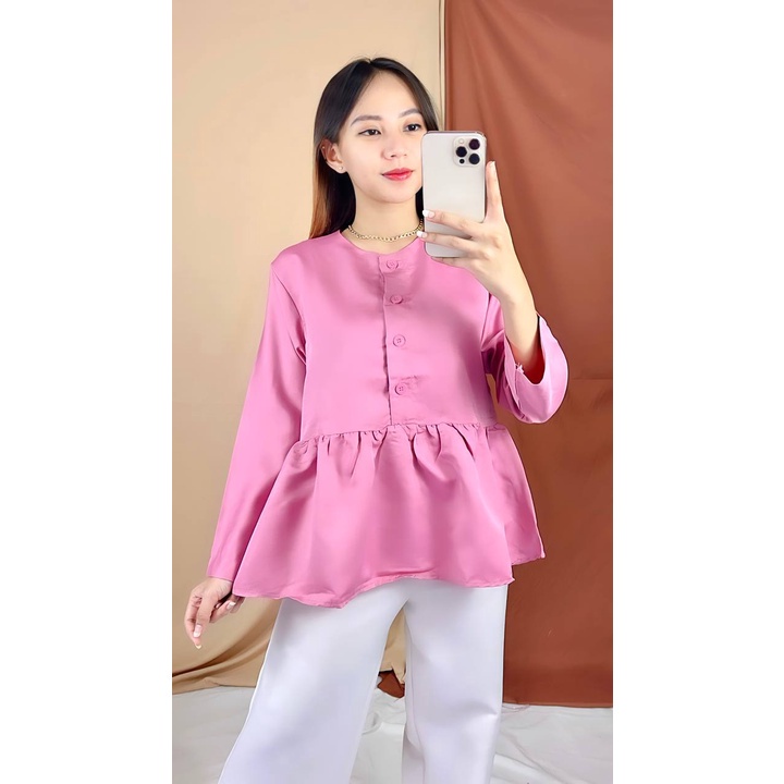 Tq88indonesia Fashion Baju Atasan Wanita Terbaru / GIZA BLOUSE  / Blus Polos Lengan Panjang  / Busana Casual Cewek / Ootd Casual