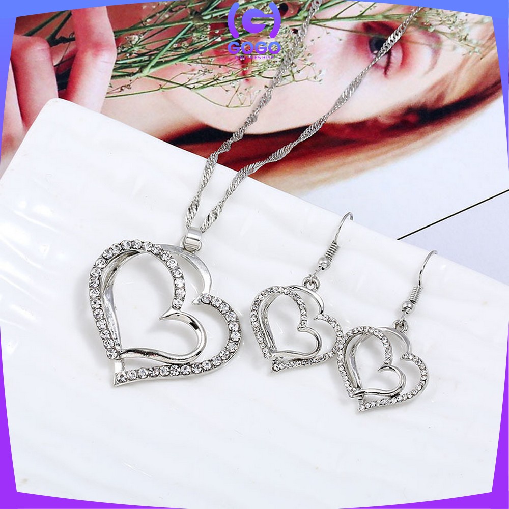 GOGO-K120 Kalung Anting Set Motif Hati Kalung Rantai Anti Karat Fashion Wanita Korea Aksesoris