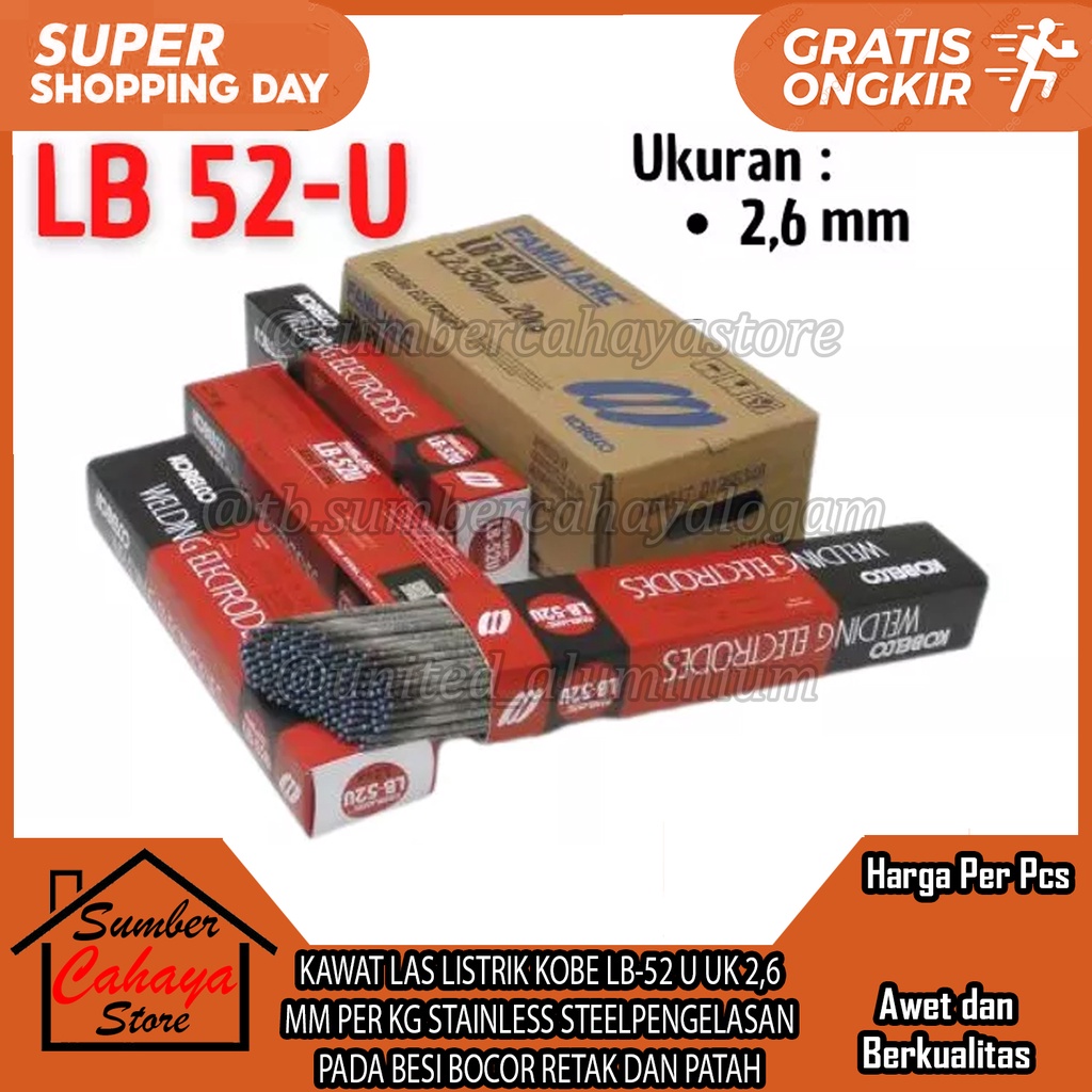 Jual KAWAT LAS LISTRIK KOBE LB-52-U UKURAN 2,6 MM KEMASAN PER KG ...