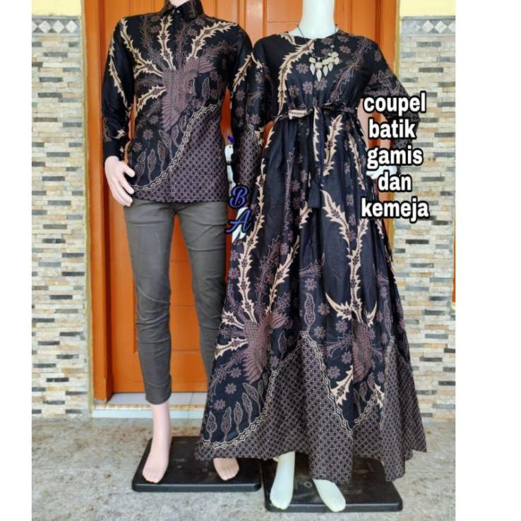 Recomended Couple baju wanita gamis kemeja batik jumbo M L XL XXL XXXL murai hitam