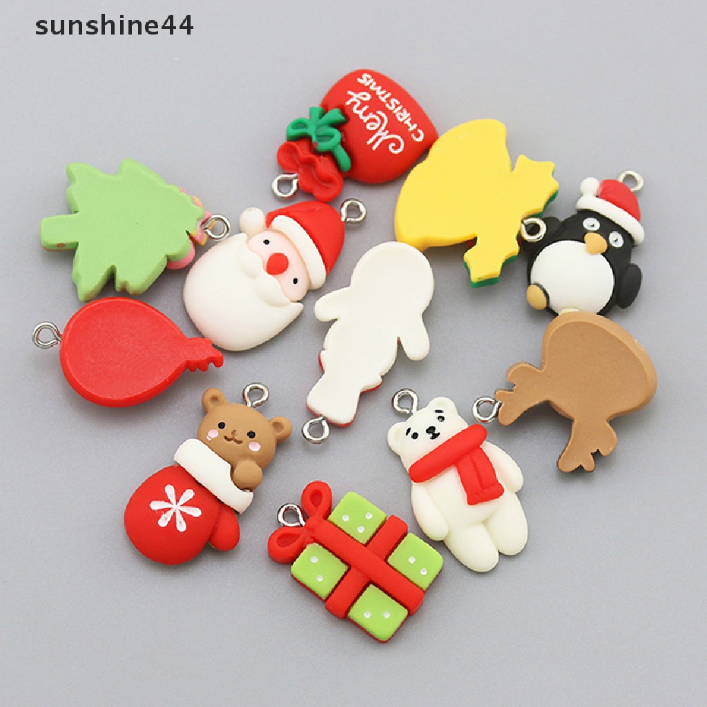 Sunshine 10Pcs / Set Liontin Cabochon Resin Flat Back Motif Balon / Pohon Natal Untuk Membuat Perhiasan