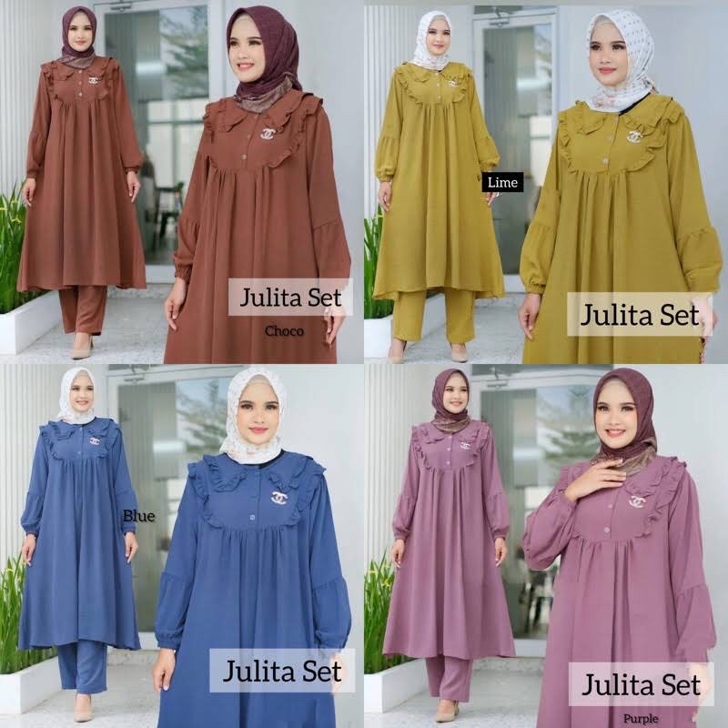 Julita set bahan crinkle airflow/setelan crinkle wanita terbaru kekinian/setelan wanita muslimah mas
