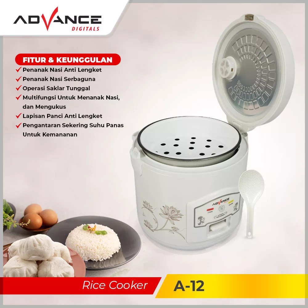 Advance Rice Cooker A12 / Penanak Nasi / Magic Com 1.2 Liter / Anti Lengket