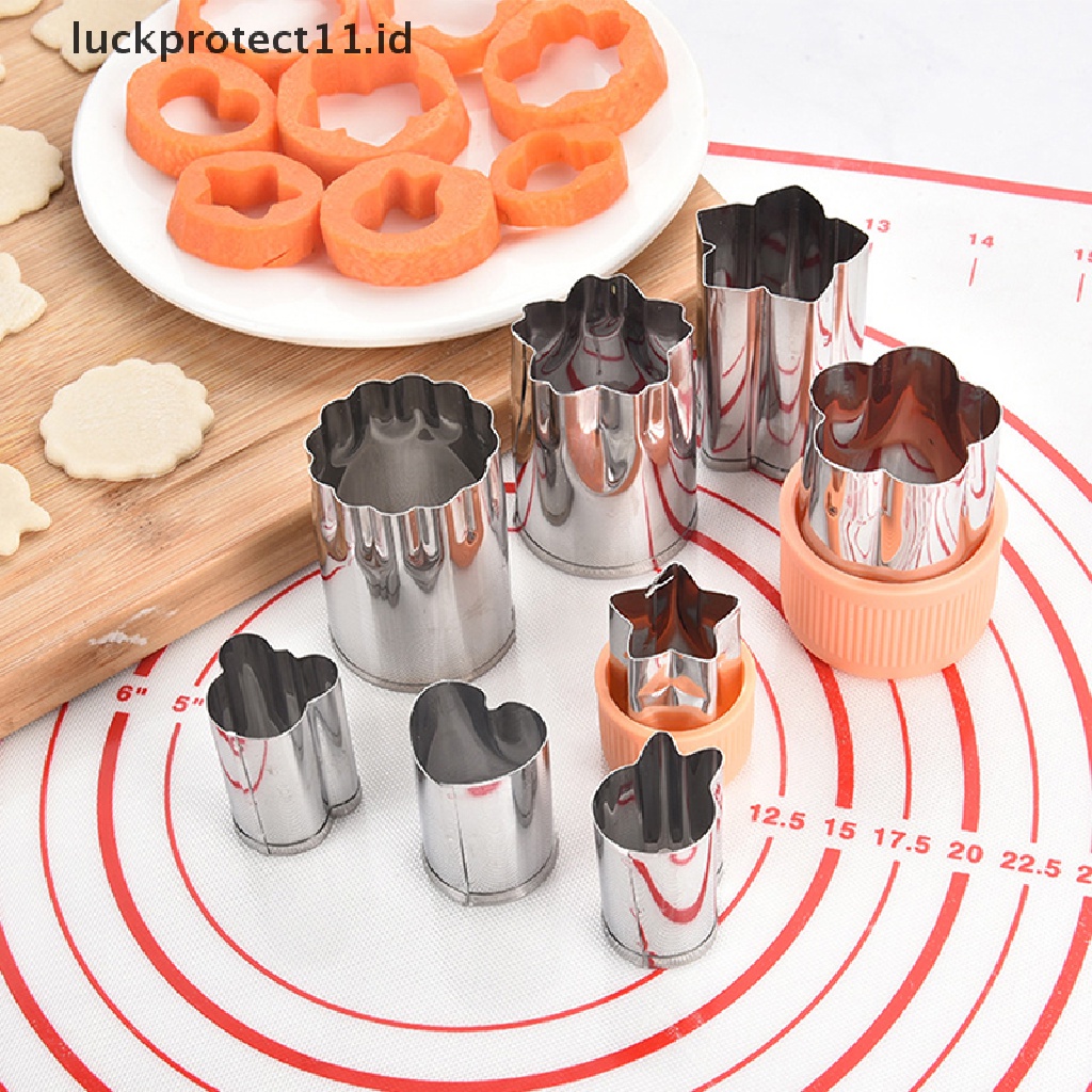 8pcs / set Alat Pemotong Sayuran / Buah Portable Bahan Stainless Steel Gagang Plastik Untuk Dapur