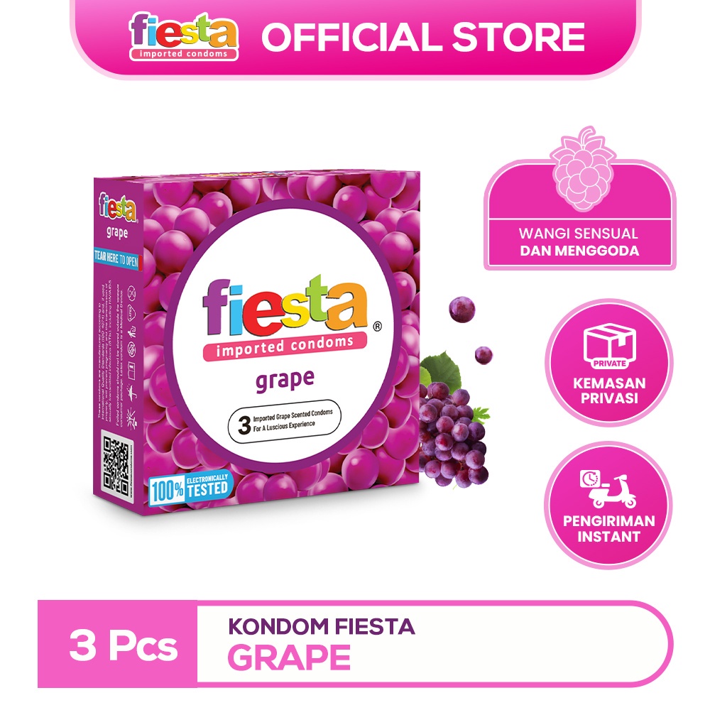 Alat Kontrasepsi Kondom Sensasi Rasa Anggur Manis Aman Pelumas KB Rubbers Condom Fiesta Grape - 3 Pc