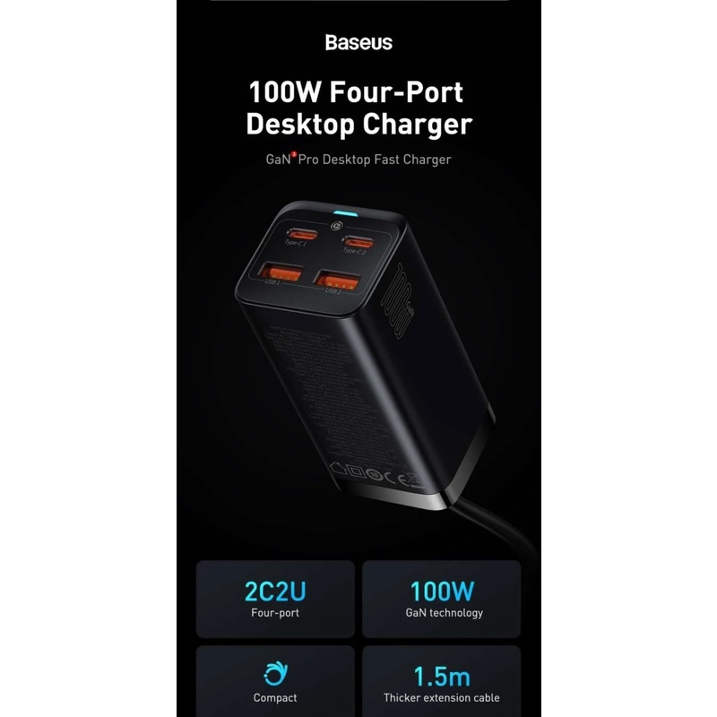 Baseus GAN3 Pro Desktop Charger Fast Charge 2U+2C 100W 65W Garansi Resmi