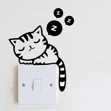 Stiker Dinding Desain Kucing Mengantuk Dapat Dilepas Untuk Ruang Tamu / Kamar Tidur / Mandi