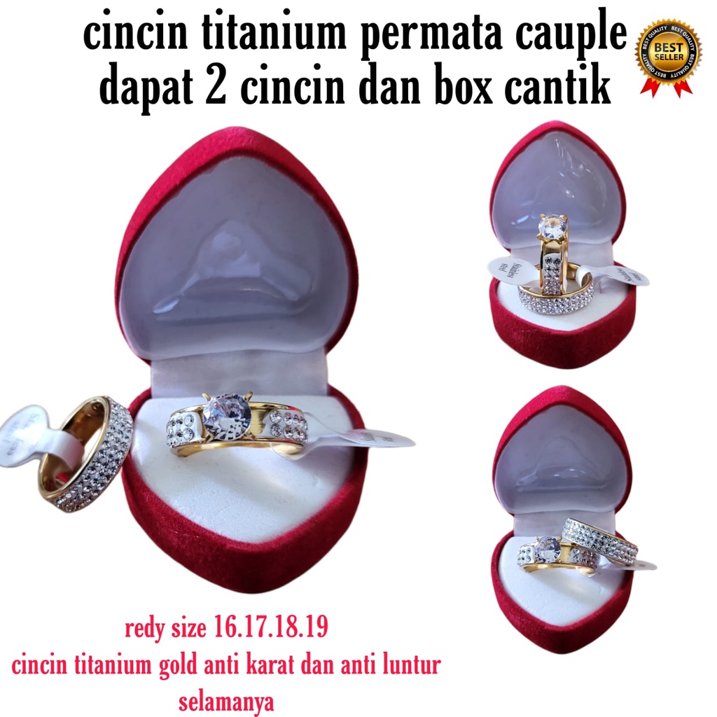 Cincin zikron Permata TITANIUM Korean Fashion Couple Tunangan Titanium Emas Anti Karat Model TERBARU 2022 Untuk Pria Dan wanita free box