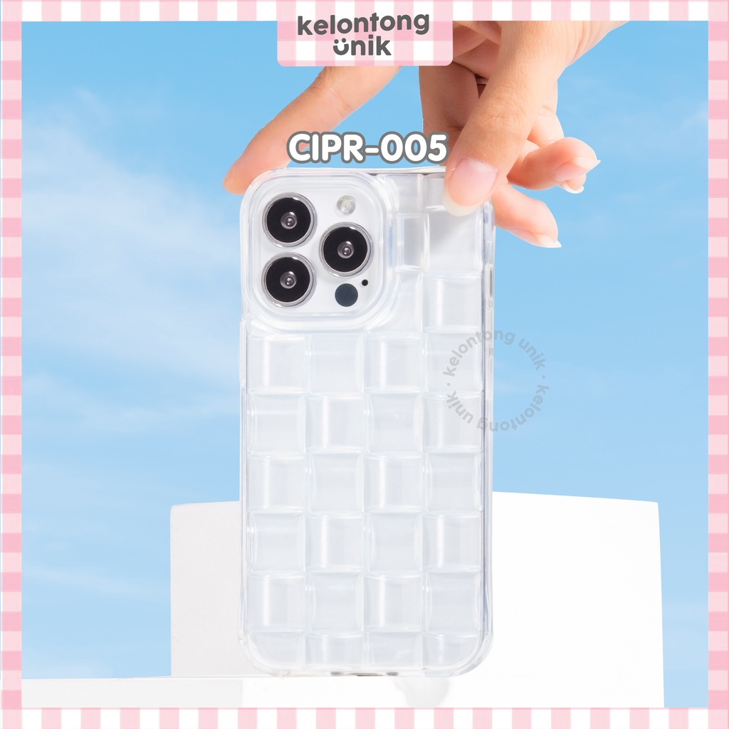 (Seri 3) For iPhone - Waffle Clear Case/ Puffy Grid Case