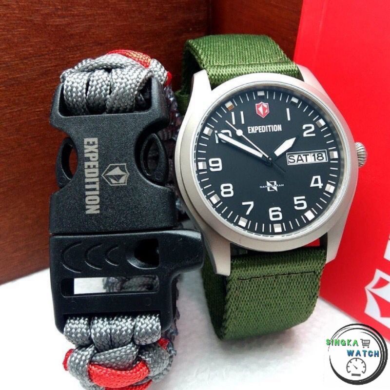 JAM TANGAN COWOK EXPEDITION ORIGINAL SERI 6794M WARNA HITAM STRAP HIJAU