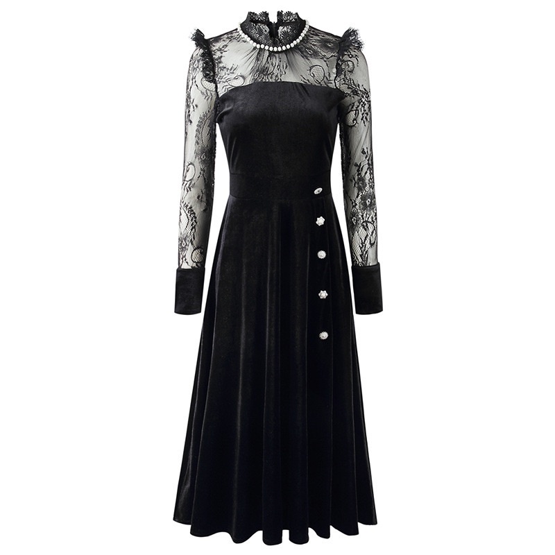 [Premium Actress Series] IU Lee Ji Eun LBD Black Velvet Dress with Lace Combination Import Premium