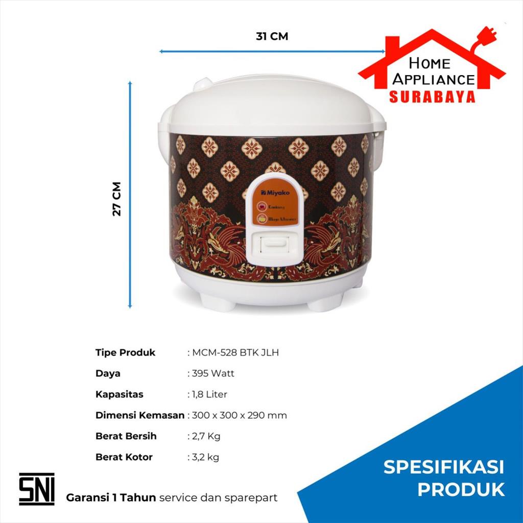 Rice Cooker Magic Com Warmer Miyako MCM 528 Motif BATIK BTK JLH Kapasitas 1.8 Liter