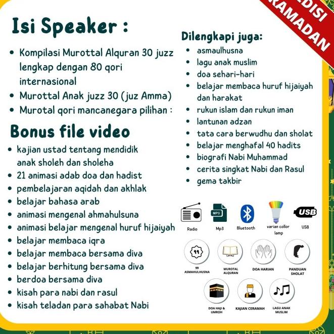 Speaker murottal Alquran 30 Juz/Sepiker/Belajar/Mengaji/Anak/muslim - POLOS, SPEAKERNOSDCARD