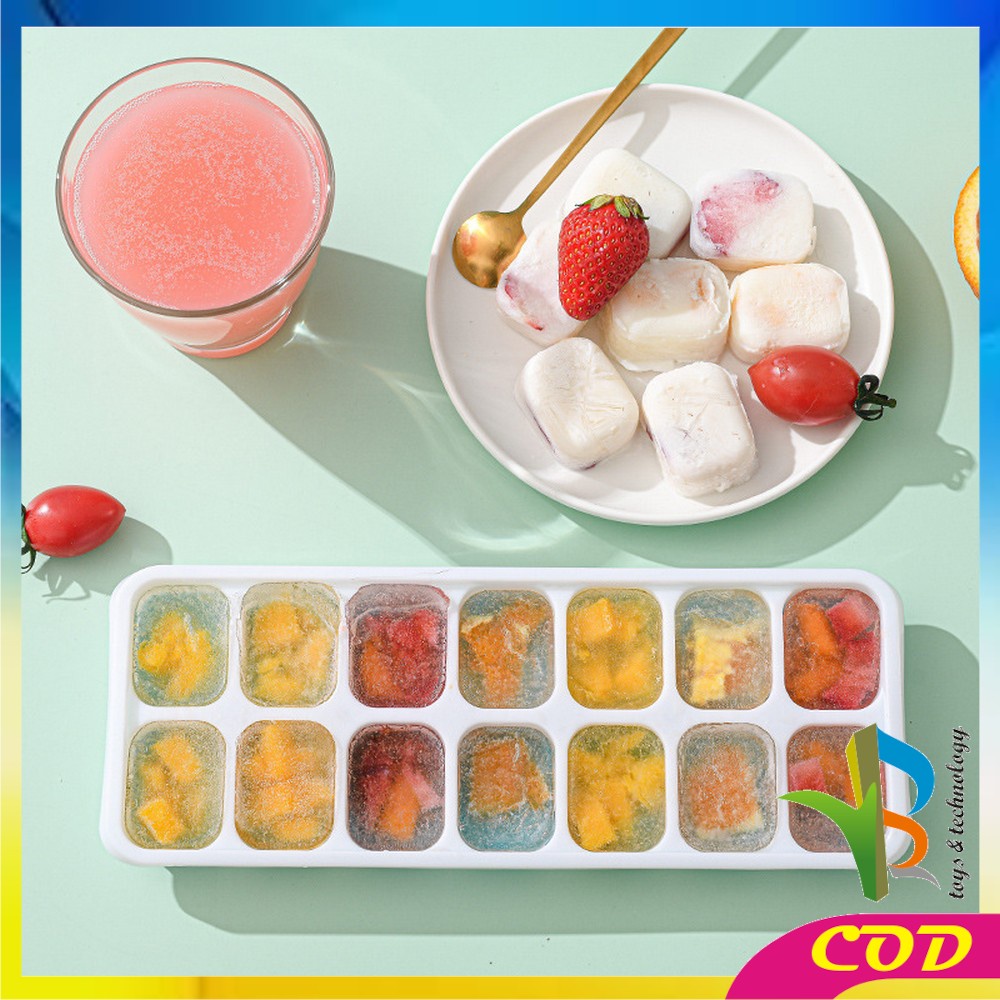 RB-C532 Cetakan Es Batu Dengan Tutup Bentuk Kotak Bahan Silikon Serbaguna / Ice Cube Tray 14 Slot / Cetakan Coklat Pudding Jelly