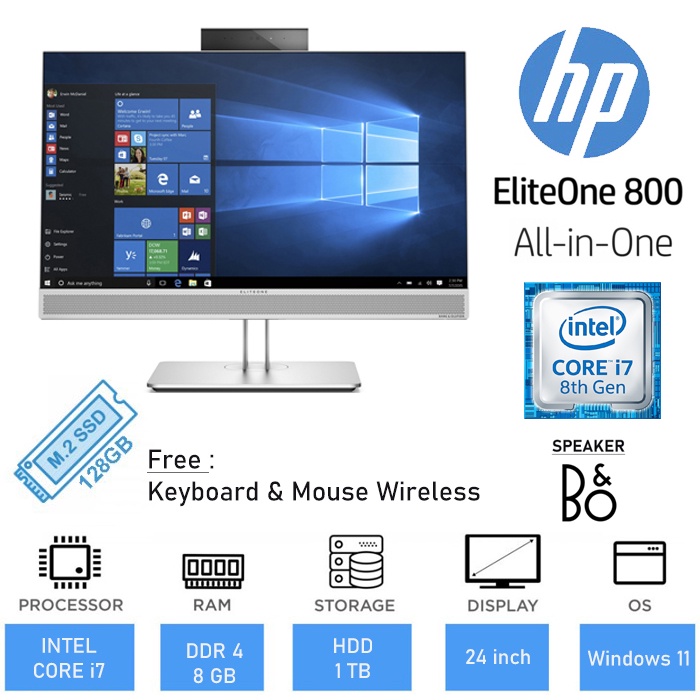 PC All In One HP ELITE ONE 800 G4 Core i7 8700 | 8GB | NVME 128 GB /HDD Sata 1TB | 24" Speaker B&O E