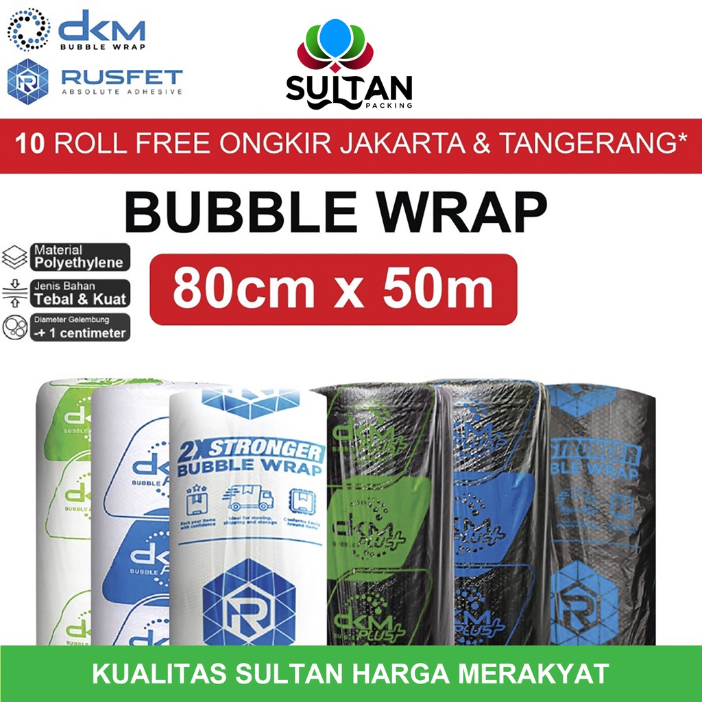 

Plastik Bubble Wrap Packing 80CMx50M DKM RUSFET Bubblewrap TEBAL ROL