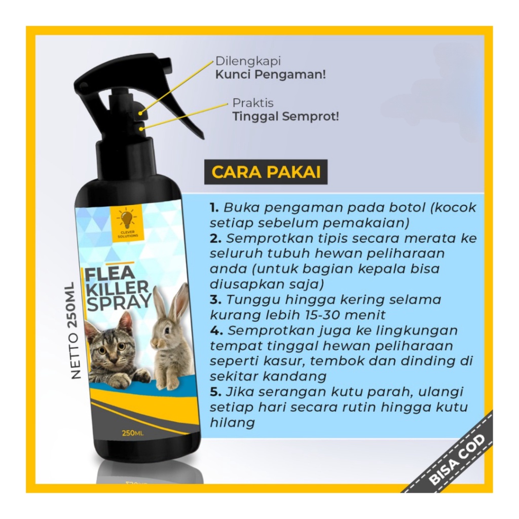 FLEA KILLER SPRAY 250mL - Obat Anti Kutu Kucing Kelinci Anabul /Pembasmi Kutu Kucing Aman Ampuh [ CS ]