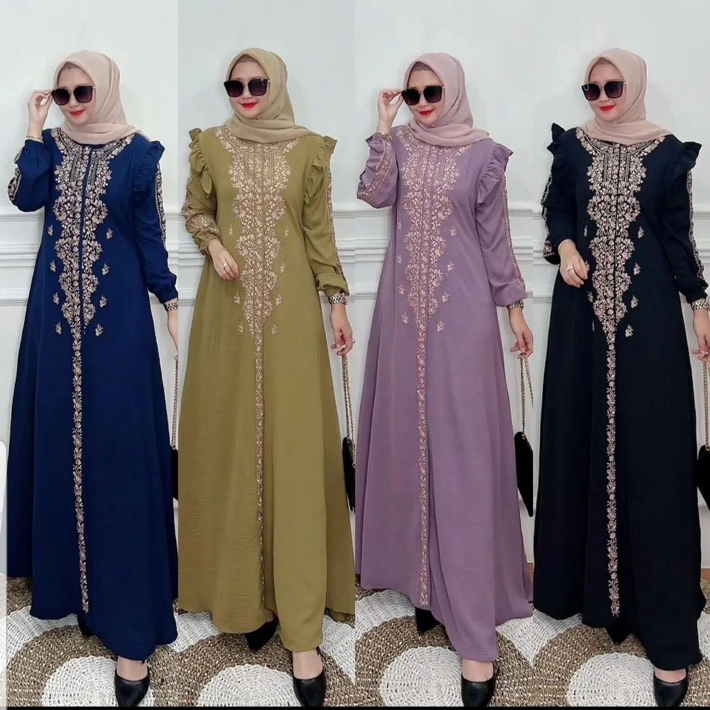 Gamis Bordir - LAURA MEDINA DRESS - Bahan Crinkle Airflow Maxy Dress Bordir Best Seller