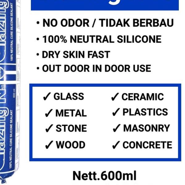 

SILICONE SEALANT SOSIS GLAZING N10 IKA - 600ml NEUTRAL 100% - Putih