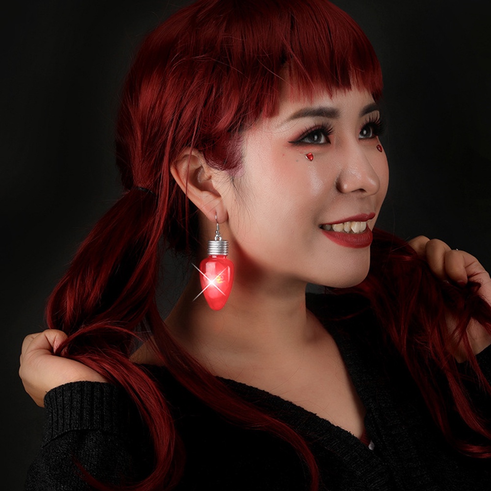 Anting Desain Bohlam Lampu Rusa Pohon Natal Santa Claus Luminous Untuk Pesta