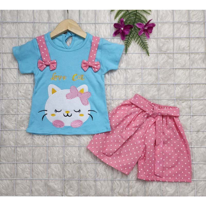 Baju bayi perempuan Stelan celana Love cat