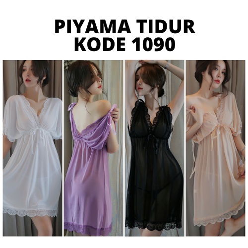 KODE 1090 - Pakaian Lingerie Sexy Baju Hot Wanita Dewasa Bahan Lace Tipis Piyama tidur Longnight kimono tricot satin menggoda premium original termurah import