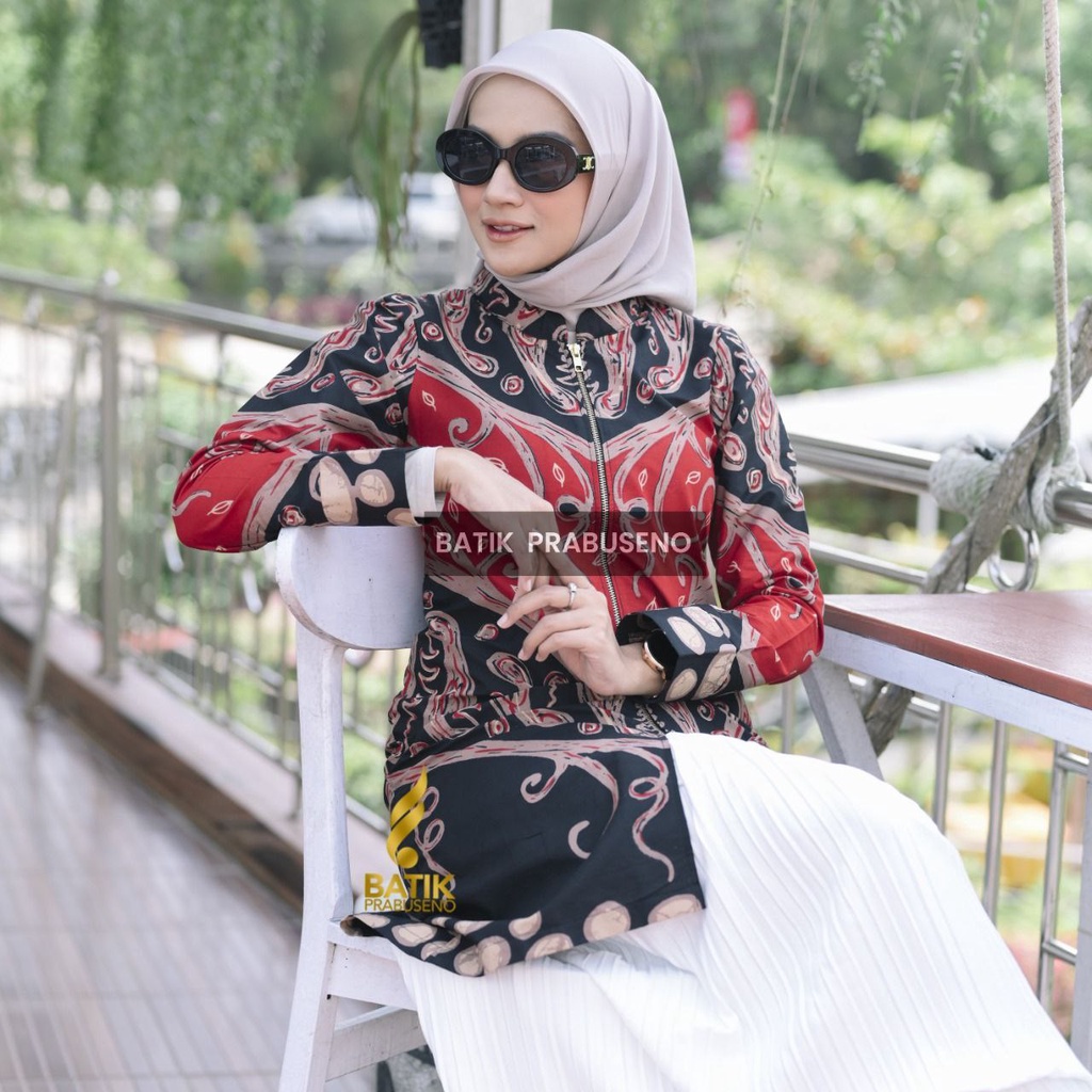 Atasan Batik Wanita Tunik Motif Indira Merah Original Asli Batik Prabuseno Solo Baju Atasan Jumbo Ba