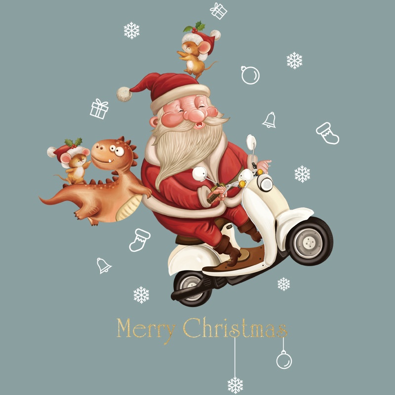 Stiker Dinding Decal Desain Kartun Santa Claus Klasik Untuk Dekorasi Natal