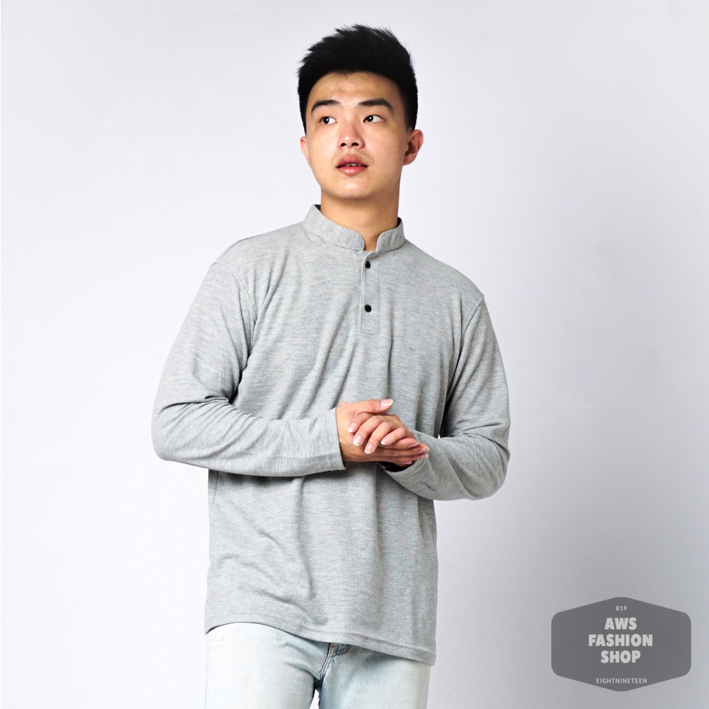 819 Kaos Polo Pria Polo Shirt Kerah Shanghai Lengan Panjang Warna Abu Muda SOft Grey Abu Misty Casual Tersedia Ready Sampai Size JUMBO BIG SIZE XXL XXXL