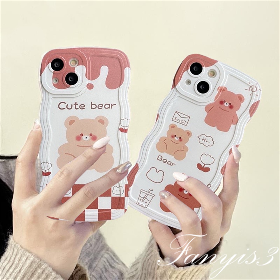 Redmi 12C A1 10C 10A 10 9 9A 9C 9T Note 11 Pro+ 11s 11 10s 10 9s 9 8 Pro Poco X4Pro X3 Pro X3NFC M4 Mi 11 Lite 10TPro Cute Bear Wave Frame Phone Case TPU Soft Cover Casing TPU Motif Beruang