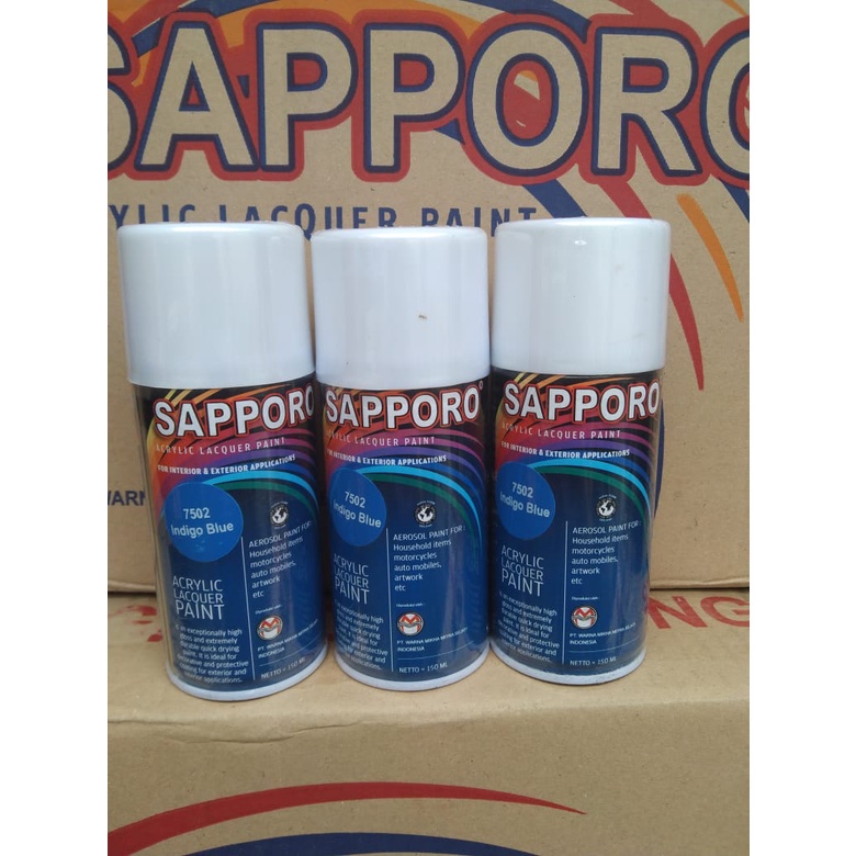 saporo acrylic lacquer paint pilok pilox cat spray sapporo 150ml saporo 7502 indigo blue biru langit biru glossy 150ml