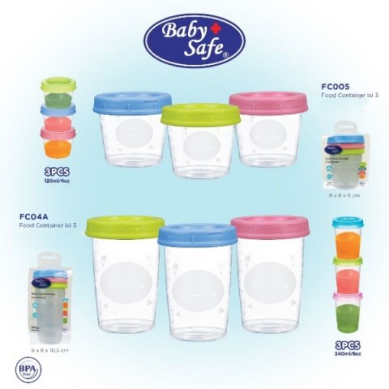 Baby Safe Food Container Glass Box FC002 FC003 FC04A FC005  FC006 FC008- Babysafe Wadah Tempat Mpasi Kaca Anak Bayi Bulat - Kotak Wadah Saos Anti Tumpah Mpasi bayi Plastic Plastik