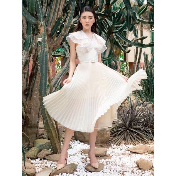 [Premium Series] 3D Butterfly Pleated Dress - Off White Dress Import Premium