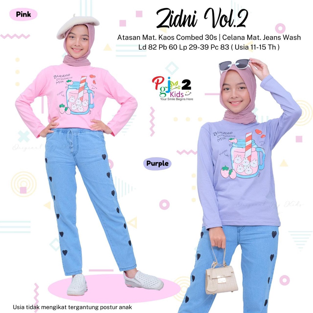 PROMO COD Setelan Atasan Kaos Lengan Pajang Dan Celana Jeans Remaja Perempuan Zidni vol2 Set Kiddos 