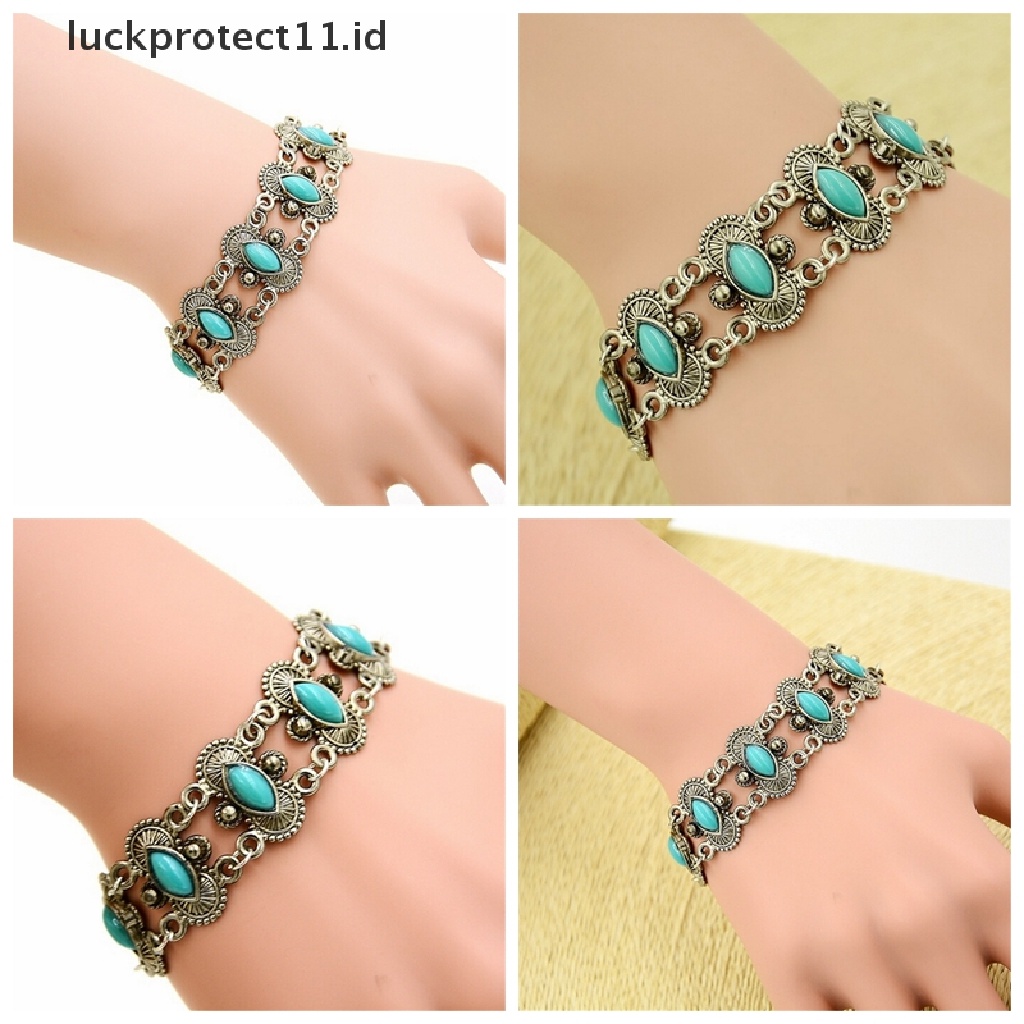 Gelang Bangle Warna Silver Turquoise Gaya Bohemian Untuk Wanita